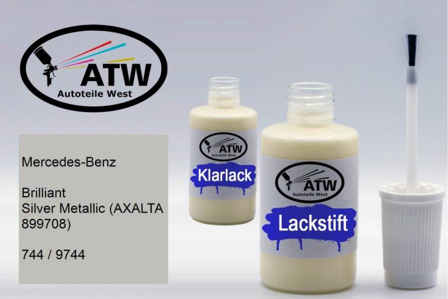 Mercedes-Benz, Brilliant Silver Metallic (AXALTA 899708), 744 / 9744: 20ml Lackstift + 20ml Klarlack - Set, von ATW Autoteile West.